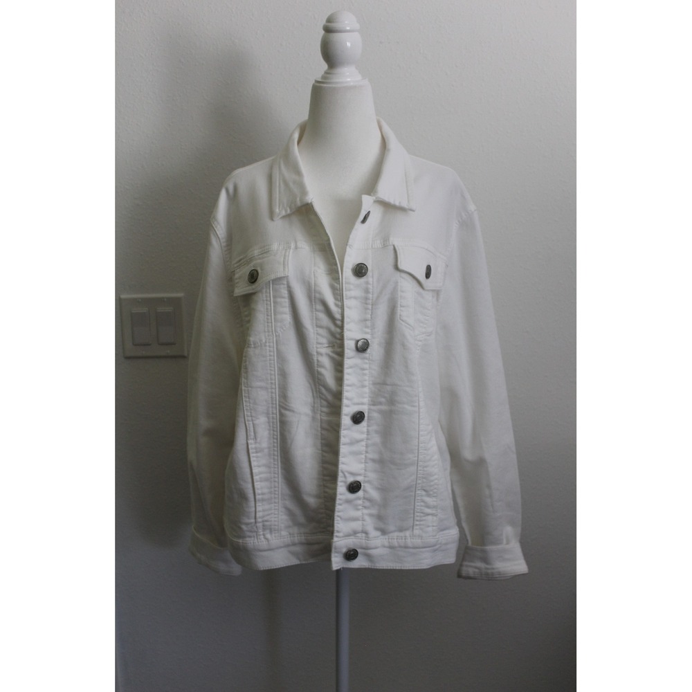 Buffalo David Bitton Womens White Denim Trucker Jacket Size XL Stretch Cotton